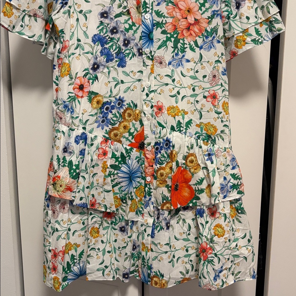 NWOT [Pearl by Lela Rose] Floral Flounce Sleeved Button-Up Shirt Dress Women’s S - Picture 5 of 11